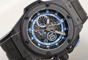 The durable replica Hublot King Power Maradona Men's watches 716.CI.1129.RX.DMA11 are made from black ceramic.