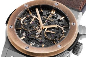 The 45 mm copy Hublot Aerofusion Chronograph “Molon Labe” watches have skeleton dials.