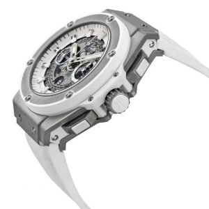 The water resistant replica Hublot King Power 701.NE.0127.GR watches are made from titanium.