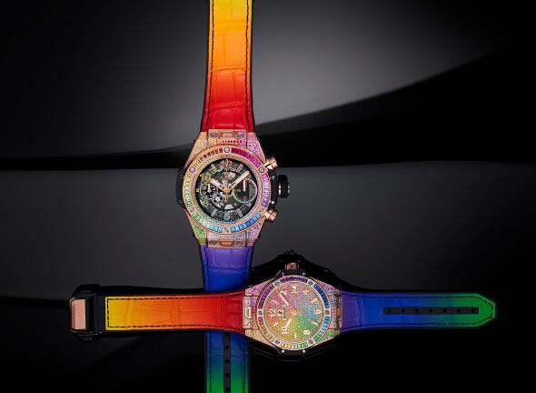 The colored leather straps enhance the brilliance to the Hublot Big Bang models.